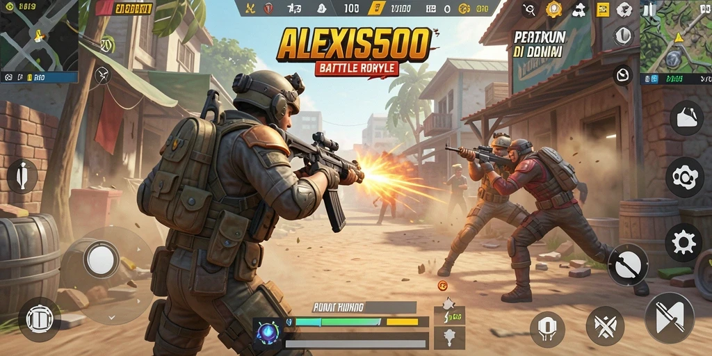 Gameplay mendebarkan dalam ALEXIS500 di arena Battle Royale.