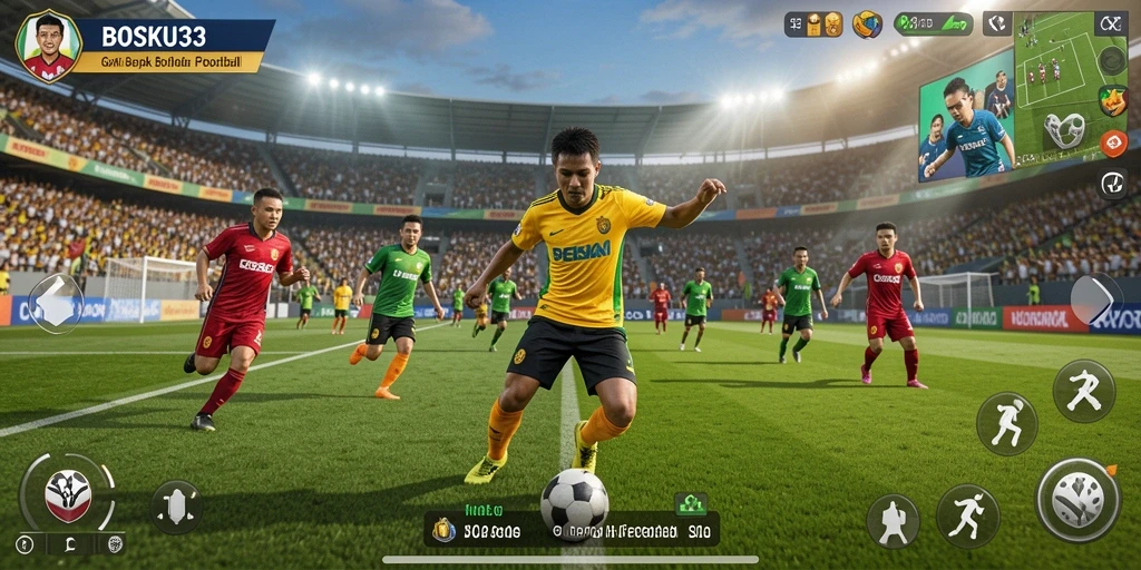 Tampilan gameplay seru di BOSKU33 dengan aksi sepak bola yang mendebarkan.