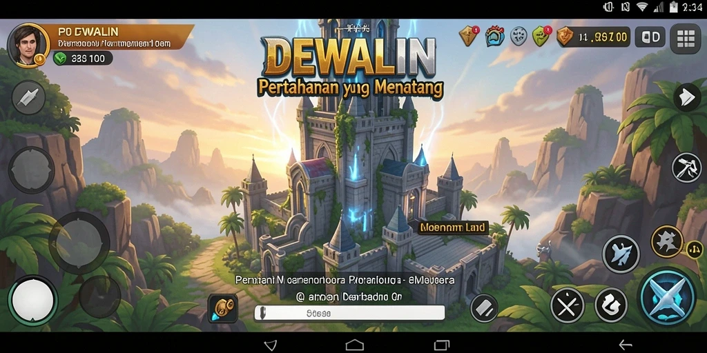 Tampilan menarik dari gameplay DEWALIN dalam mode pertahanan menara.