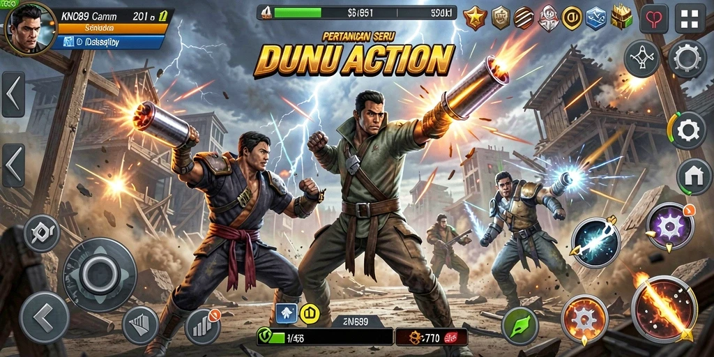 Screenshot gameplay KNO89 menampilkan aksi pertarungan mendebarkan.