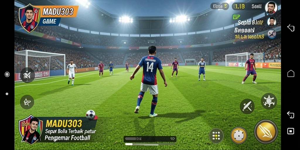 Screenshot gameplay MADU303 dengan aksi seru sepak bola.