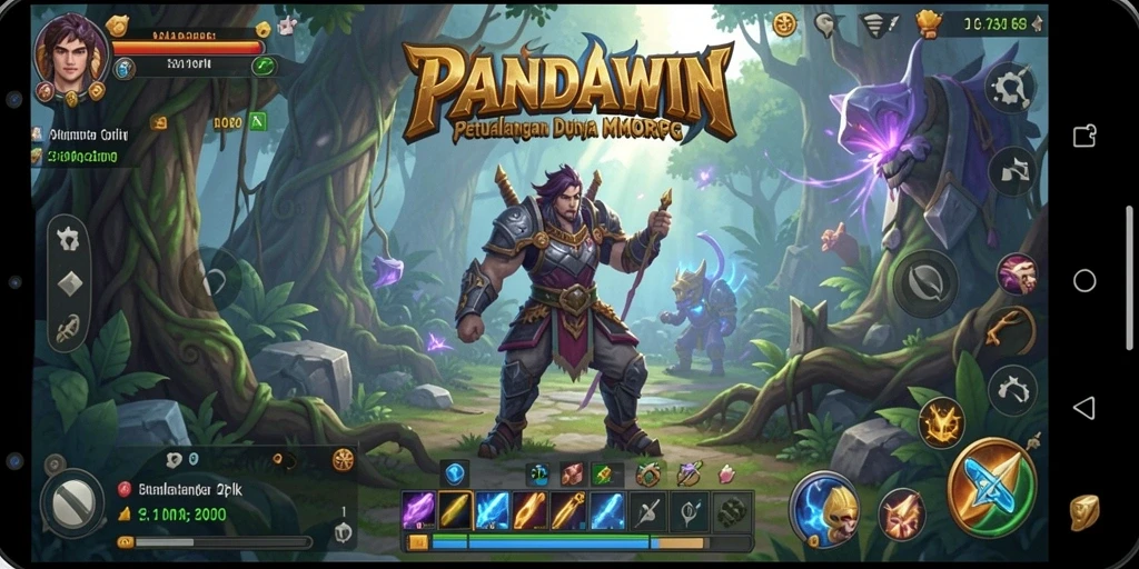 Tampilan menarik dari gameplay epik PANDAWIN dalam dunia fantasi.