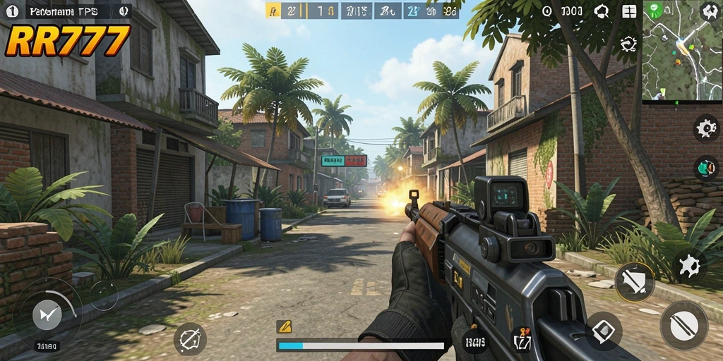 Tangkapan layar gameplay RR777 menampilkan aksi seru dalam permainan TPS.