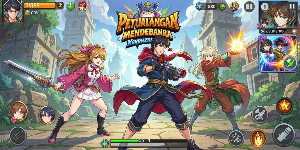 Gambaran seru dari gameplay SVIP5 dengan karakter anime.