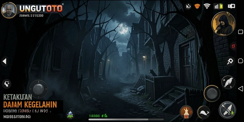 Screenshot menampilkan gameplay mencekam dalam kegelapan UNGUTOTO.